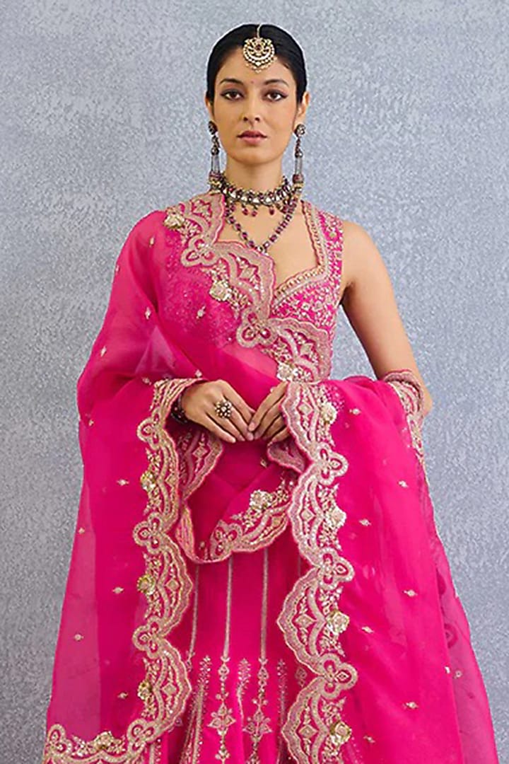 Pink Organza Embroidered Bridal Lehenga Set by TORANI at Pernia's Pop Up Shop
