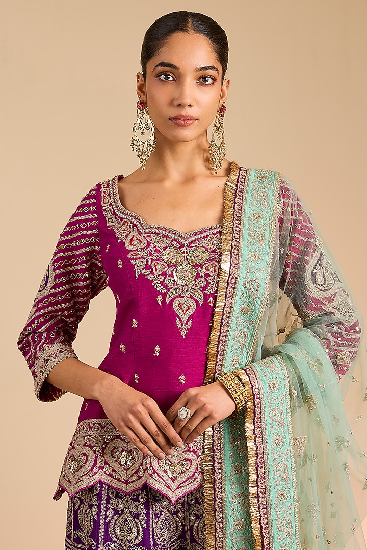 Purple Jeni Silk Bridal Sharara Set by Torani at Pernia's Pop Up Shop