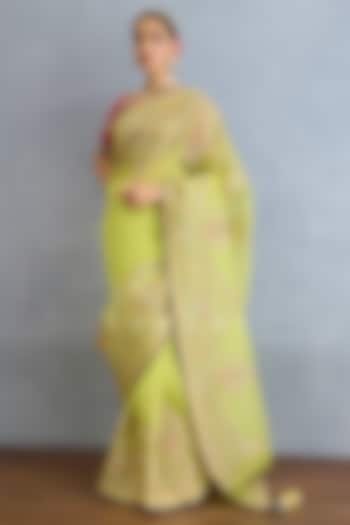 Green Organza Embroidered Bridal Saree Set by TORANI at Pernia's Pop Up Shop