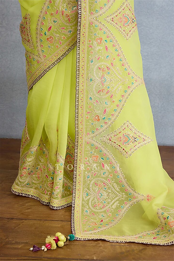 Green Organza Embroidered Bridal Saree Set by TORANI at Pernia's Pop Up Shop