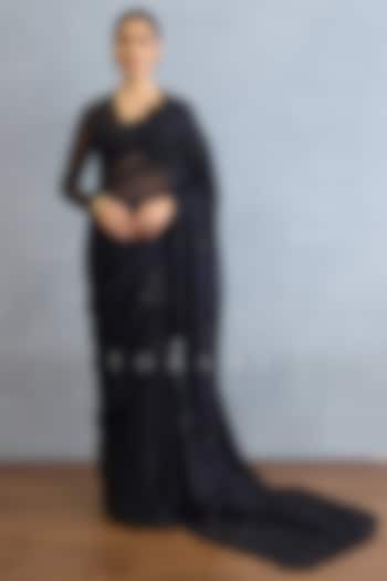Black Georgette Cutdana Work Bridal Saree Set by TORANI at Pernia's Pop Up Shop