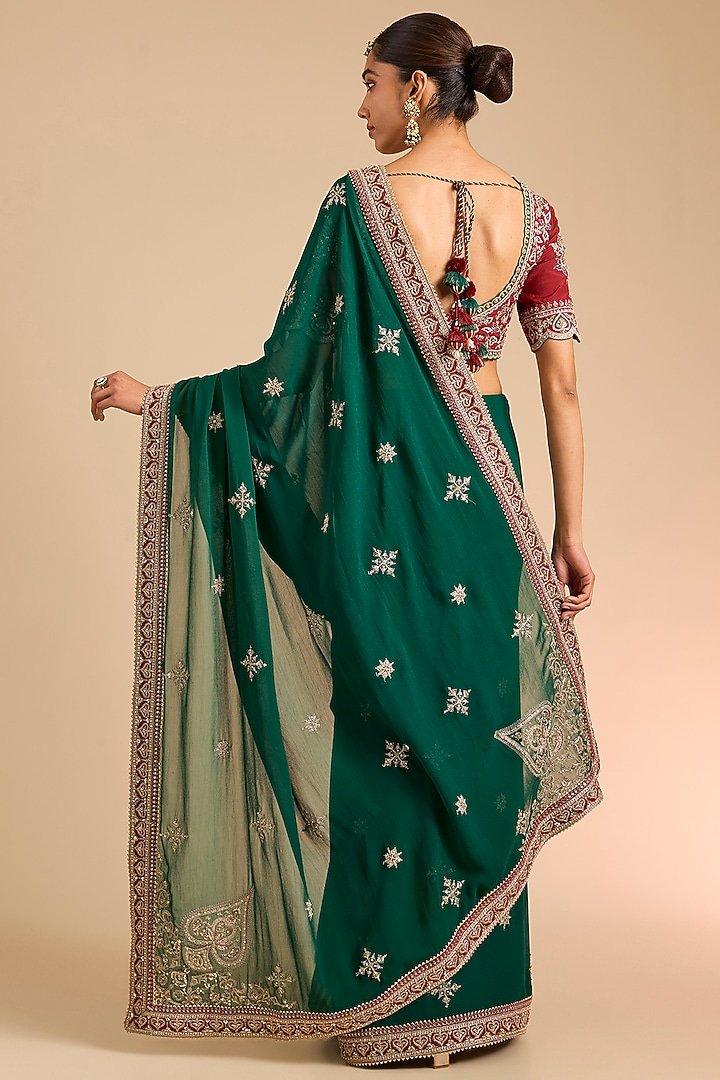 Green Chinon Georgette Bridal Saree by Torani at Pernia's Pop Up Shop
