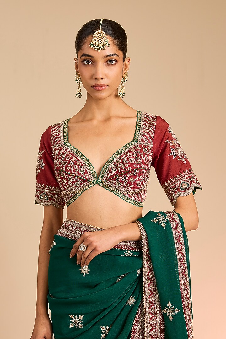 Green Chinon Georgette Bridal Saree by Torani at Pernia's Pop Up Shop