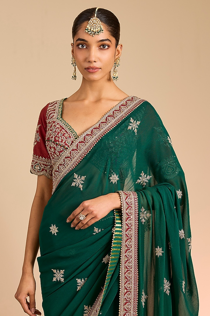 Green Chinon Georgette Bridal Saree by Torani at Pernia's Pop Up Shop
