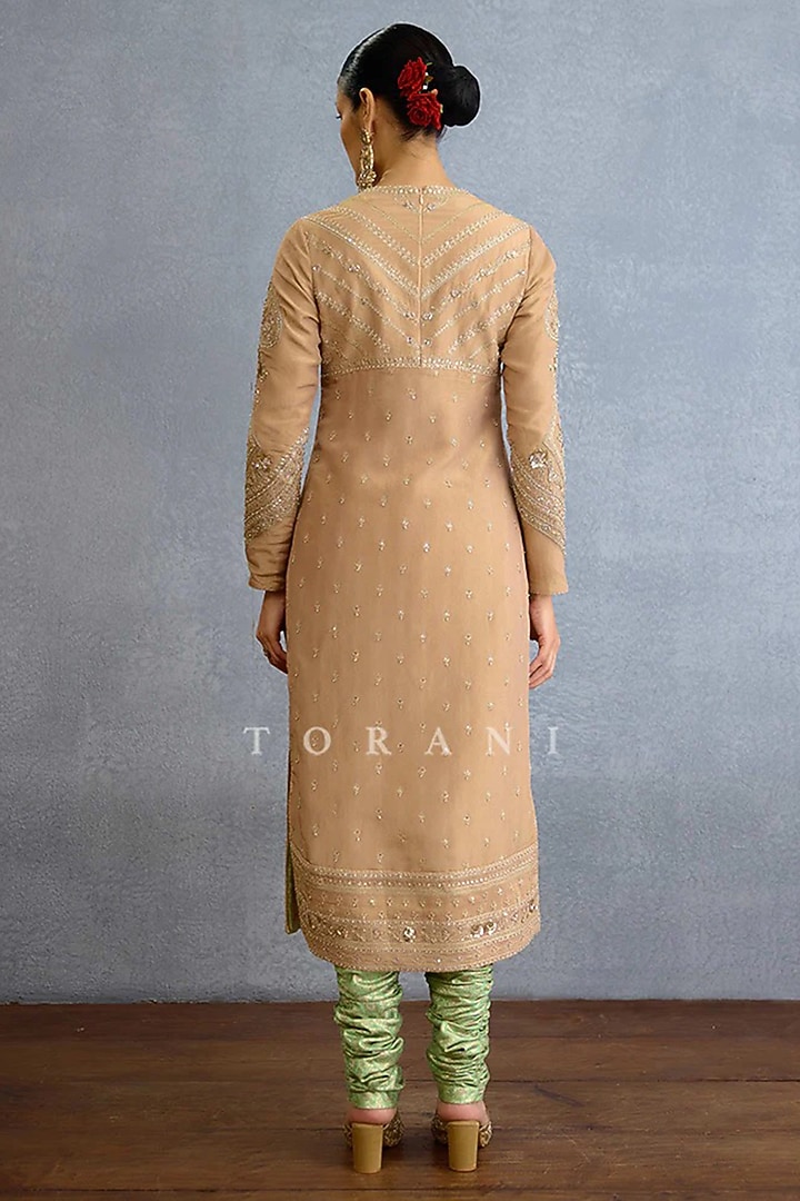 Beige Jeni Silk & Brocade Embroidered Kurta Set by TORANI at Pernia's Pop Up Shop