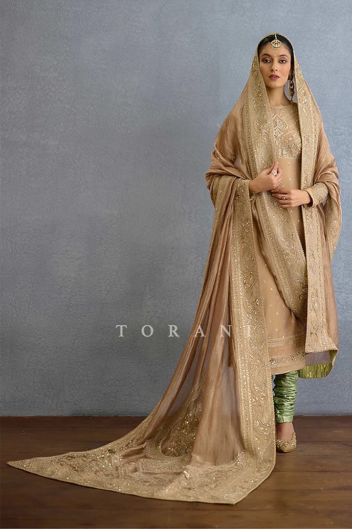 Beige Jeni Silk & Brocade Embroidered Kurta Set by TORANI at Pernia's Pop Up Shop