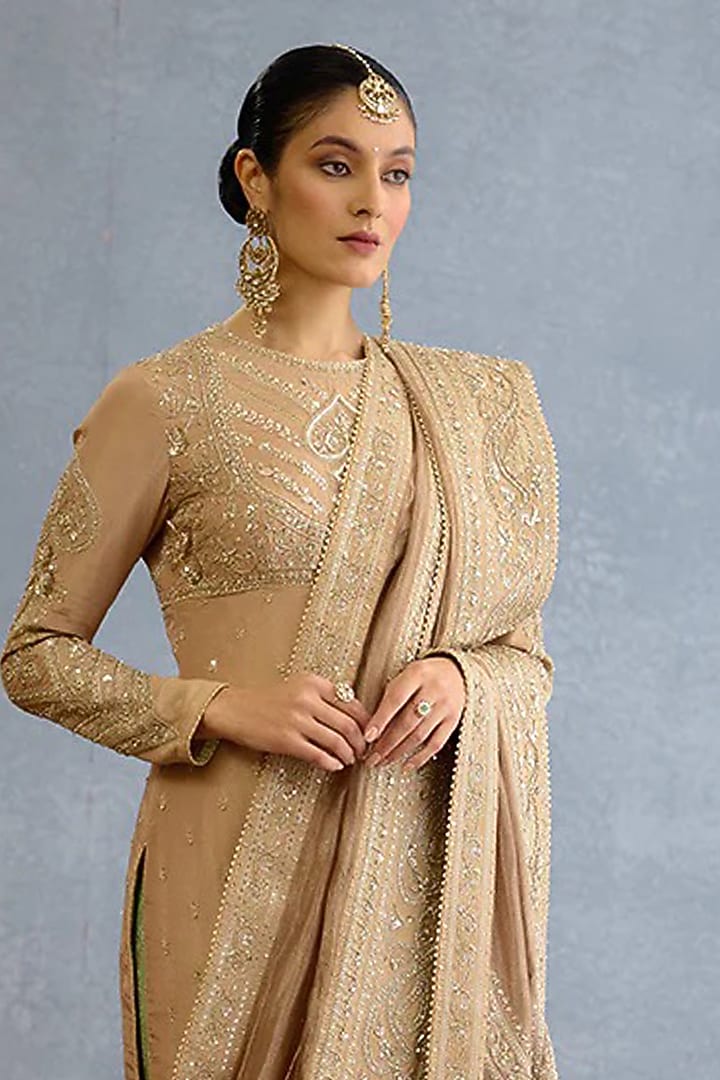 Beige Jeni Silk & Brocade Embroidered Kurta Set by TORANI at Pernia's Pop Up Shop