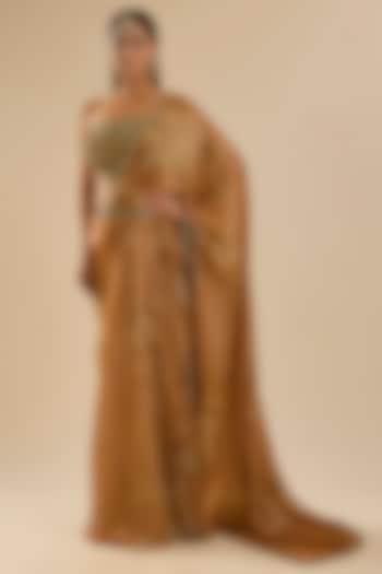 Beige Tissue & Jeni Silk Printed & Embroidered Reception Saree Set by TORANI at Pernia's Pop Up Shop