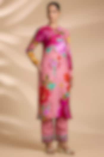 Pink Slub Silk Digital Printed Kurta Set by TORANI at Pernia's Pop Up Shop