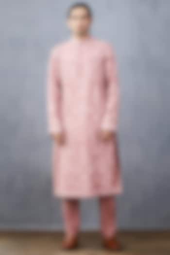 Blush Pink Embroidered Kurta Set by Torani Men