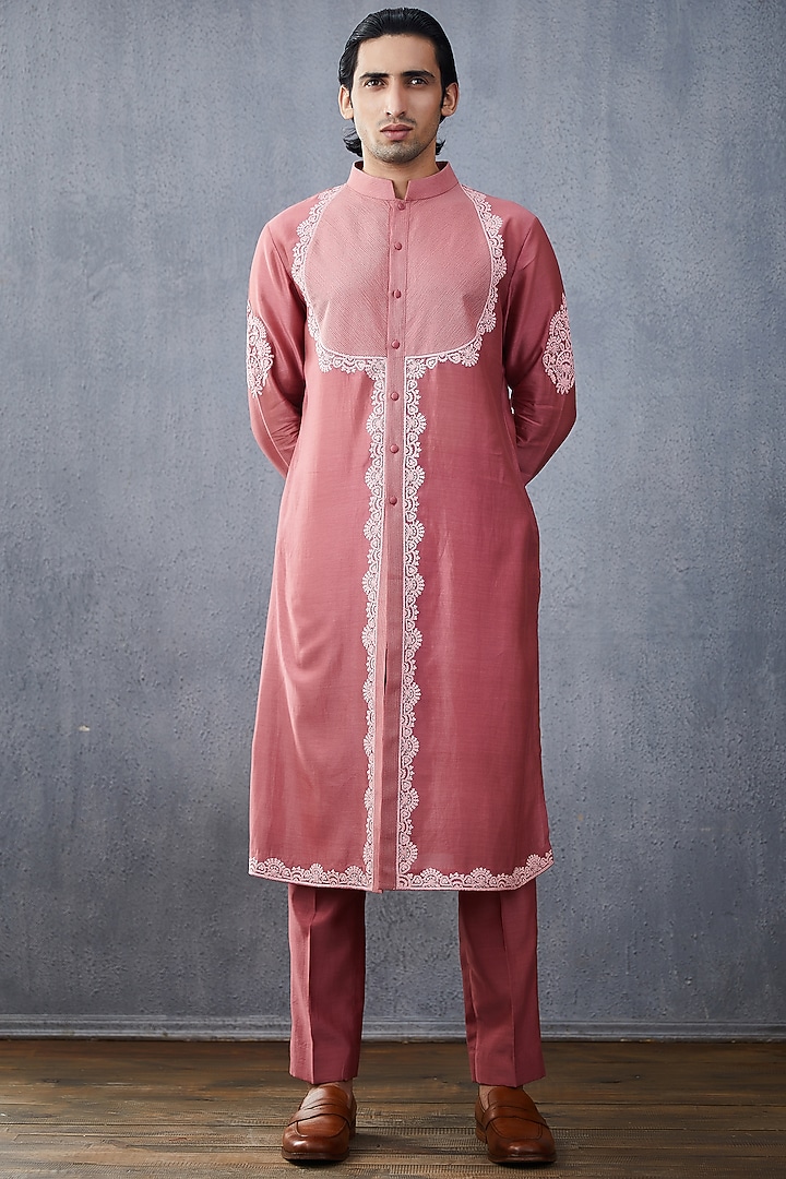 Pink Embroidered Kurta Set by Torani Men at Pernia's Pop Up Shop