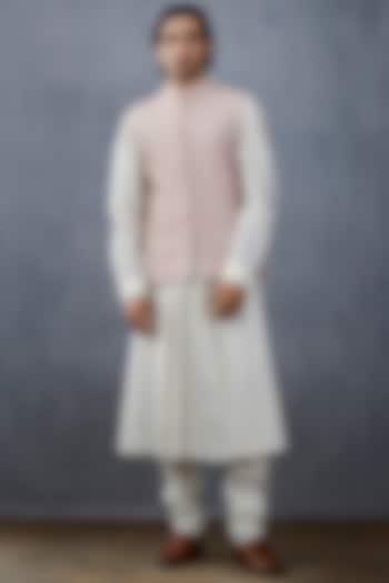 White & Blush Pink Jacket Set by Torani Men
