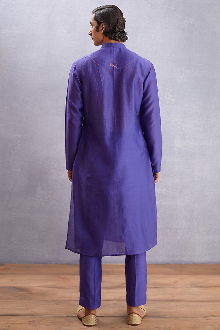 Amethyst Purple Handwoven Chanderi & Pure Cotton Voile Embroidered Kurta Set by Torani Men at Pernia's Pop Up Shop