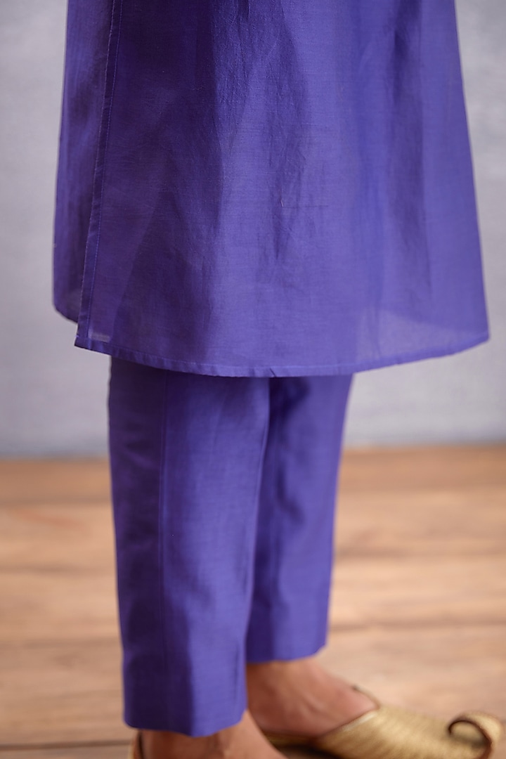 Amethyst Purple Handwoven Chanderi & Pure Cotton Voile Embroidered Kurta Set by Torani Men at Pernia's Pop Up Shop