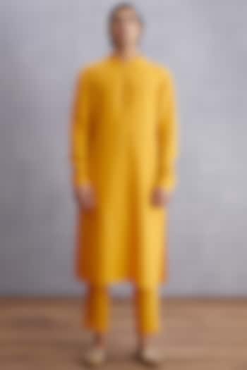 Topaz Yellow Handwoven Chanderi Kurta Set by Torani Men