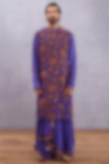 Amethyst Purple Handwoven Chanderi & Pure SIlk Organza Printed Kurta Set by Torani Men at Pernia's Pop Up Shop