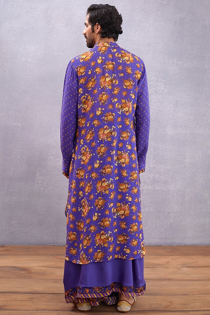 Amethyst Purple Handwoven Chanderi & Pure SIlk Organza Printed Kurta Set by Torani Men at Pernia's Pop Up Shop