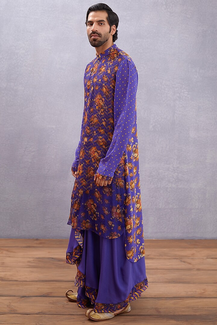 Amethyst Purple Handwoven Chanderi & Pure SIlk Organza Printed Kurta Set by Torani Men at Pernia's Pop Up Shop