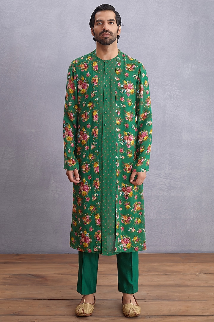 Emerald Green Printed Kurta by Torani Men