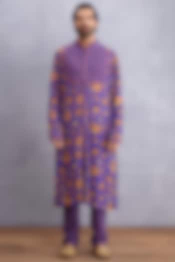 Amethyst Purple Handwoven Chanderi & Pure Cotton Voile Printed Kurta Set by Torani Men at Pernia's Pop Up Shop