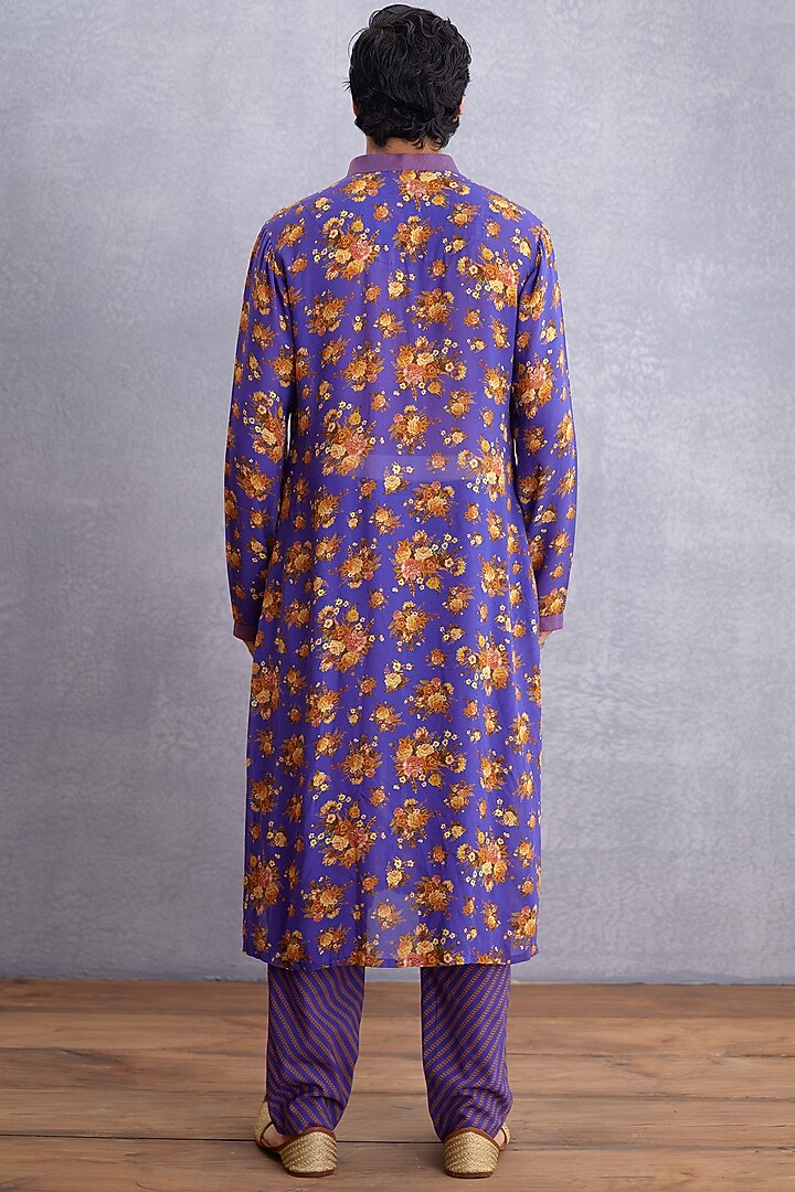 Amethyst Purple Handwoven Chanderi & Pure Cotton Voile Printed Kurta Set by Torani Men at Pernia's Pop Up Shop