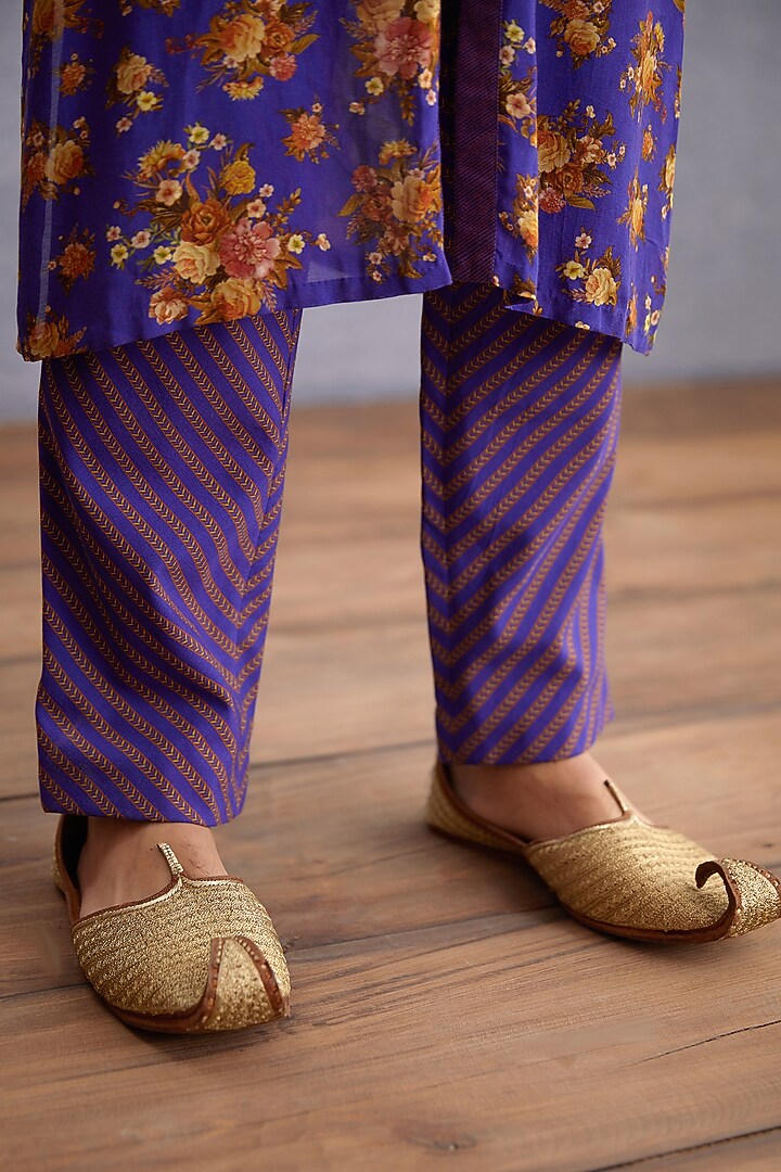 Amethyst Purple Handwoven Chanderi & Pure Cotton Voile Printed Kurta Set by Torani Men at Pernia's Pop Up Shop