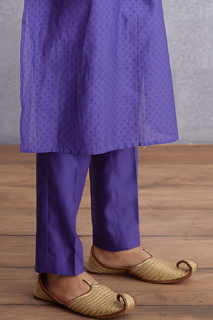 Amethyst Purple Handwoven Chanderi & Pure Cotton Voile Printed Bundi Jacket Set by Torani Men at Pernia's Pop Up Shop