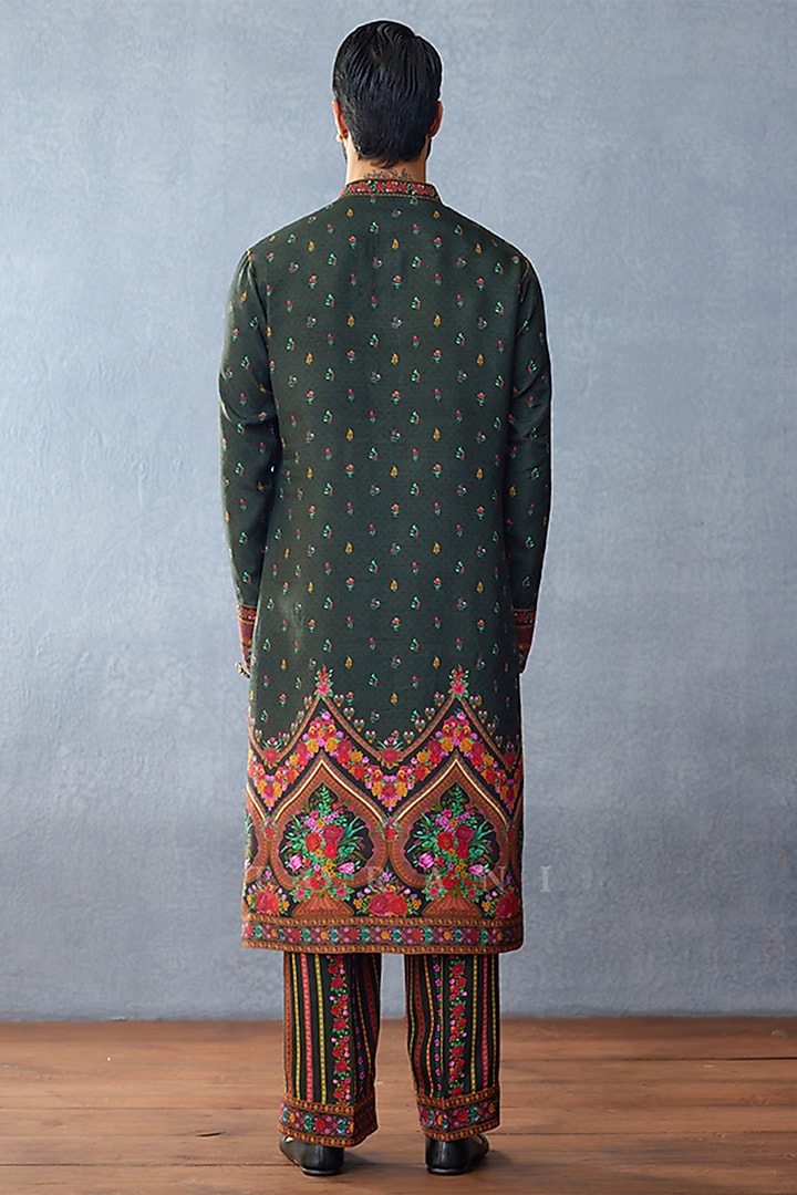 Green Cotton Silk Digital Printed Kurta Set by Torani Men at Pernia's Pop Up Shop