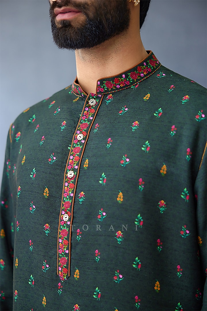 Green Cotton Silk Digital Printed Kurta Set by Torani Men at Pernia's Pop Up Shop