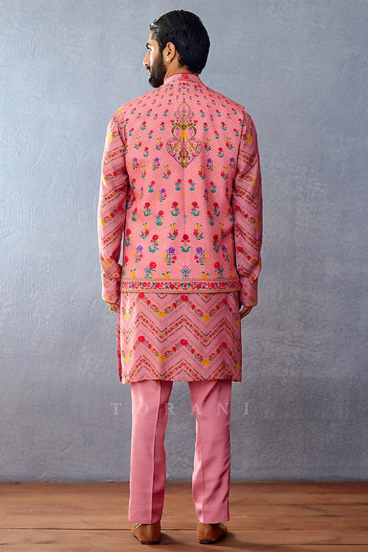 Pink Jeni Silk & South Silk Slub Digital Printed Bundi Set by Torani Men at Pernia's Pop Up Shop