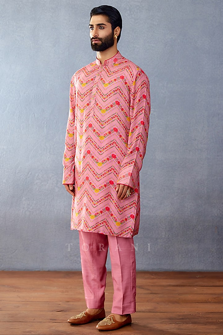 Pink Jeni Silk & South Silk Slub Digital Printed Bundi Set by Torani Men at Pernia's Pop Up Shop