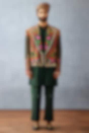Green Jeni Silk Digital Printed Jacket Set by Torani Men