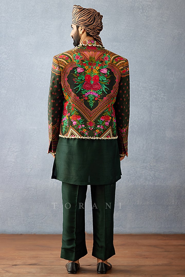 Green Jeni Silk Digital Printed Jacket Set by Torani Men at Pernia's Pop Up Shop