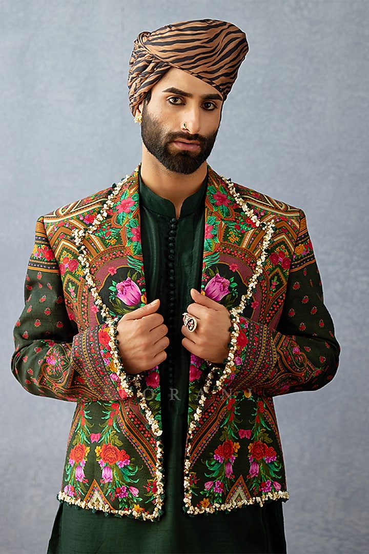 Green Jeni Silk Digital Printed Jacket Set by Torani Men at Pernia's Pop Up Shop