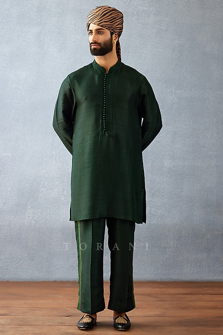 Green Jeni Silk Digital Printed Jacket Set by Torani Men at Pernia's Pop Up Shop