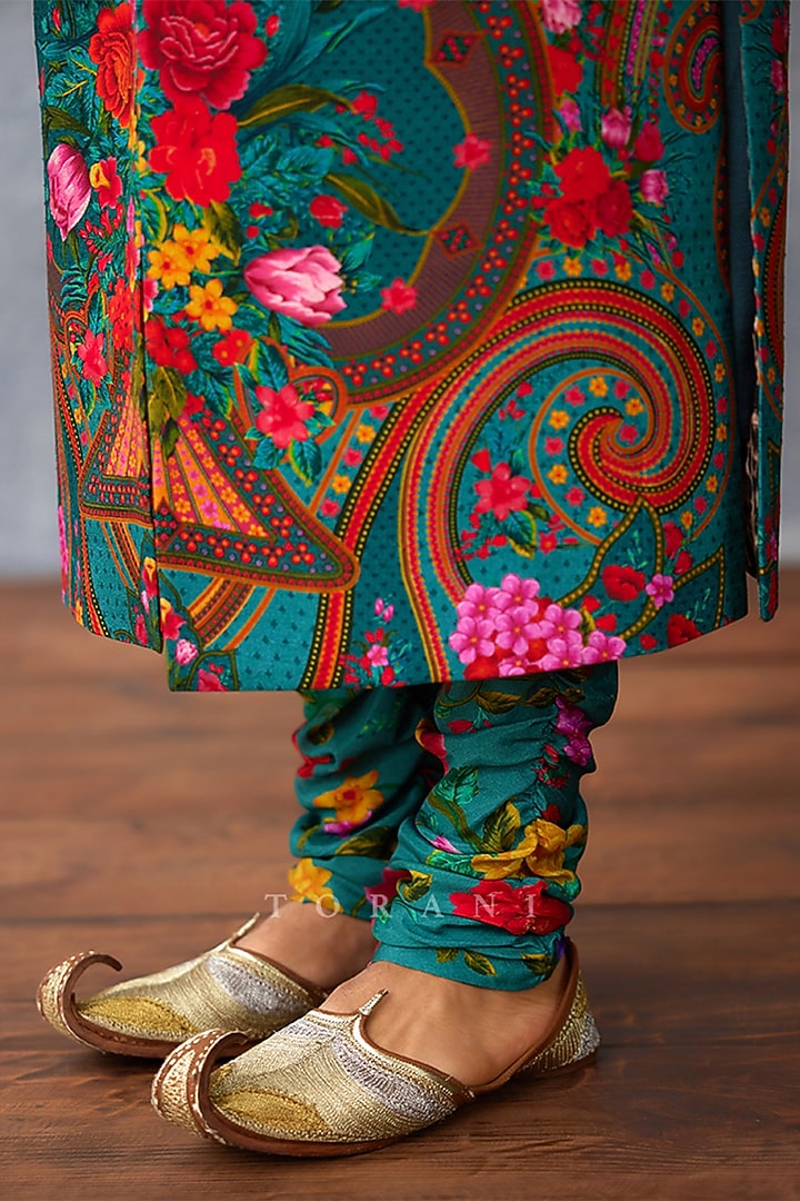 Aqua Jeni Silk & South Silk Slub Digital Printed Wedding Sherwani Set by Torani Men at Pernia's Pop Up Shop