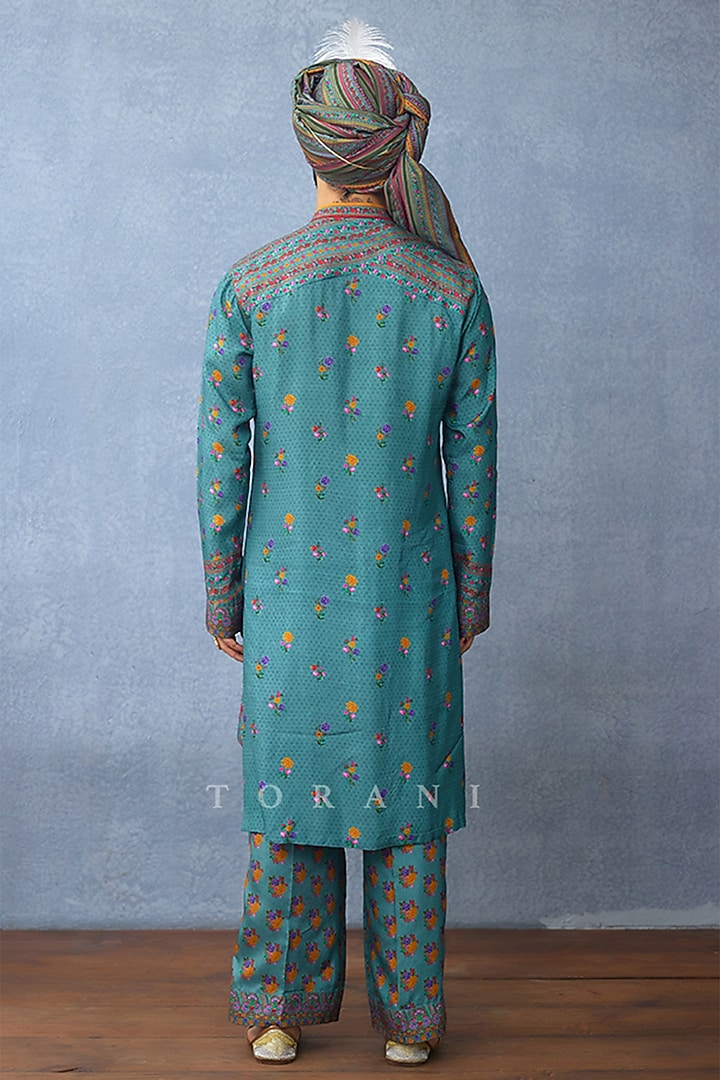 Aqua Jeni Silk Digital Printed Kurta Set by Torani Men at Pernia's Pop Up Shop