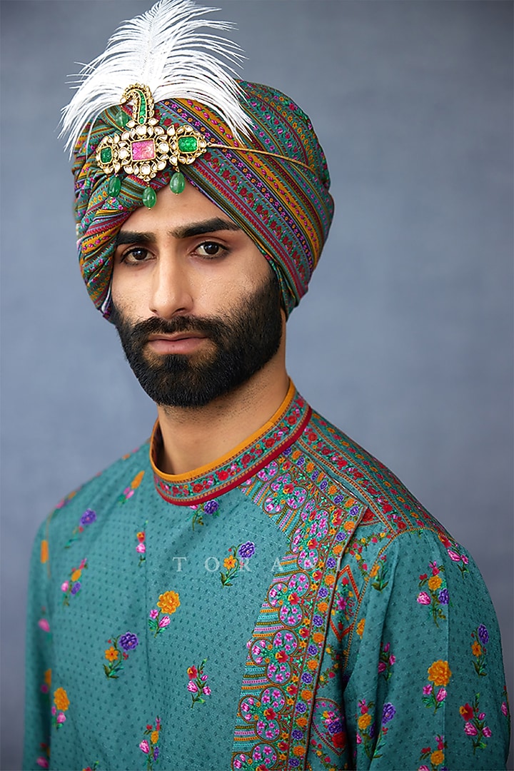 Aqua Jeni Silk Digital Printed Kurta Set by Torani Men at Pernia's Pop Up Shop