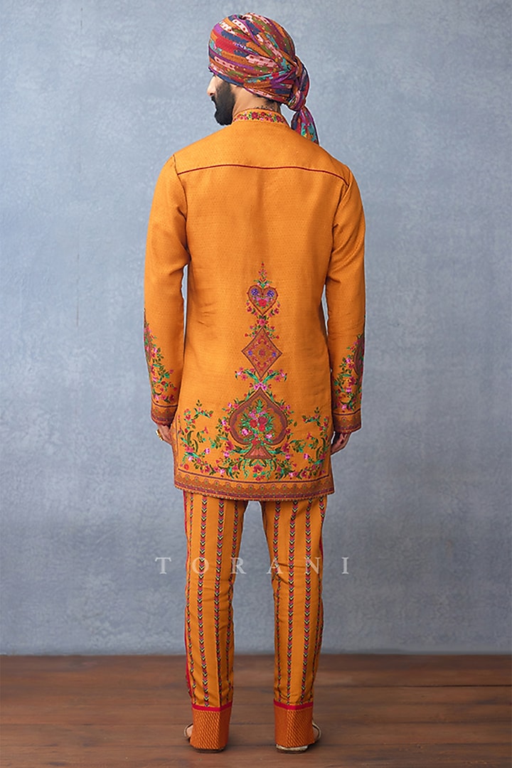 Yellow Jeni Silk Digital Printed Kurta Set by Torani Men at Pernia's Pop Up Shop