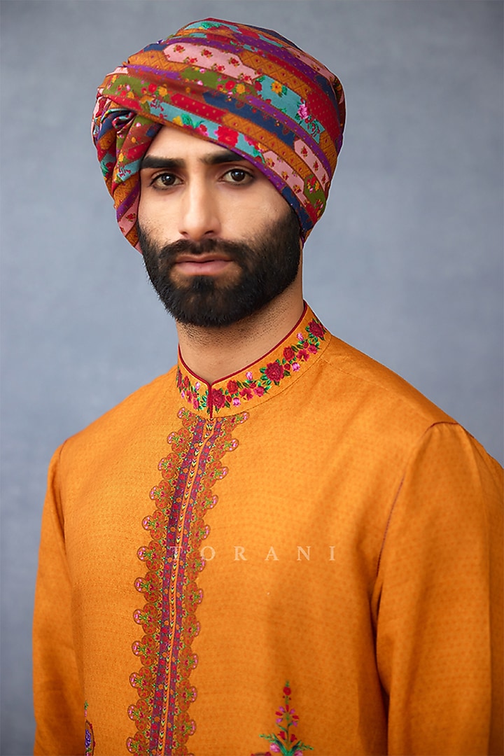 Yellow Jeni Silk Digital Printed Kurta Set by Torani Men at Pernia's Pop Up Shop