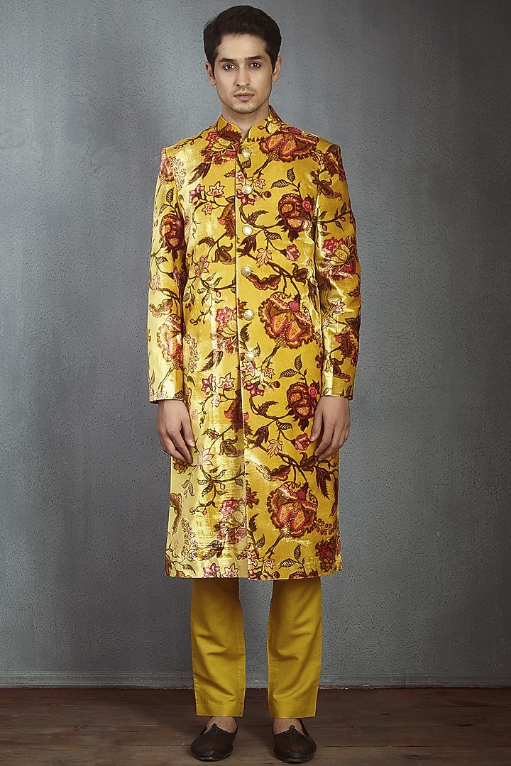Yellow Chintz Printed Jacket by Torani Men at Pernia's Pop Up Shop