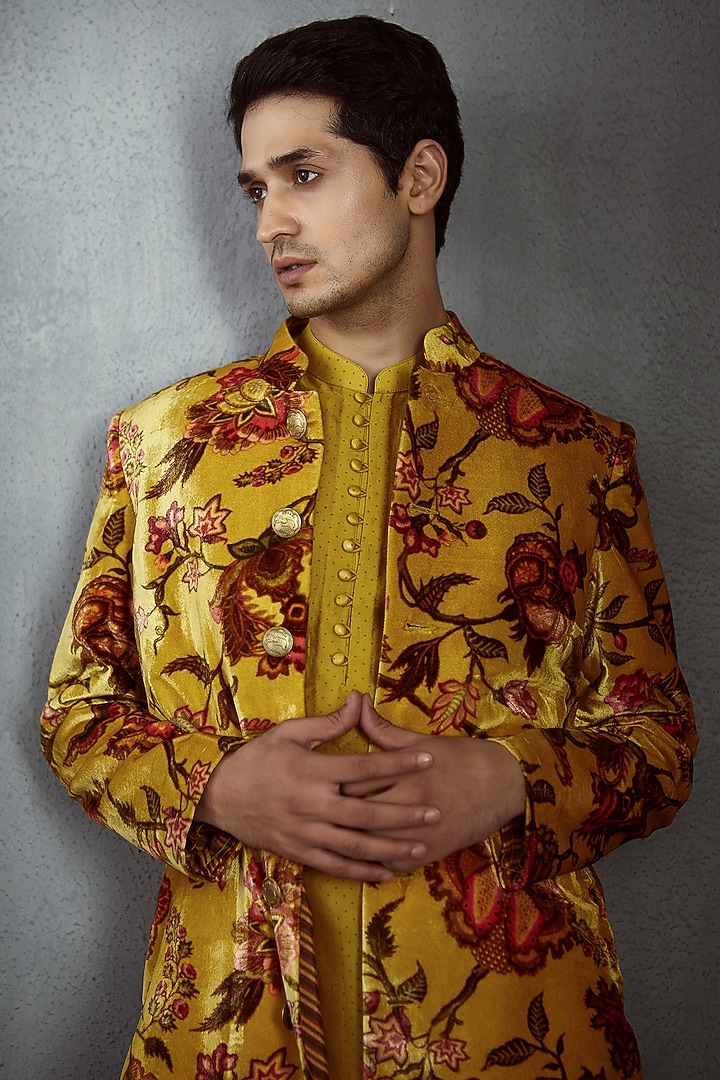 Yellow Chintz Printed Jacket by Torani Men at Pernia's Pop Up Shop