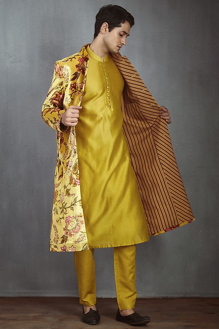 Yellow Chintz Printed Jacket by Torani Men at Pernia's Pop Up Shop