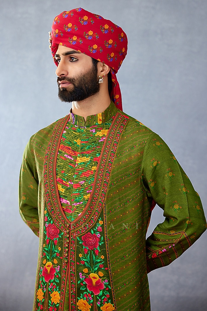 Green Jeni Silk & Cotton Silk Digital Printed Kurta Set by Torani Men at Pernia's Pop Up Shop