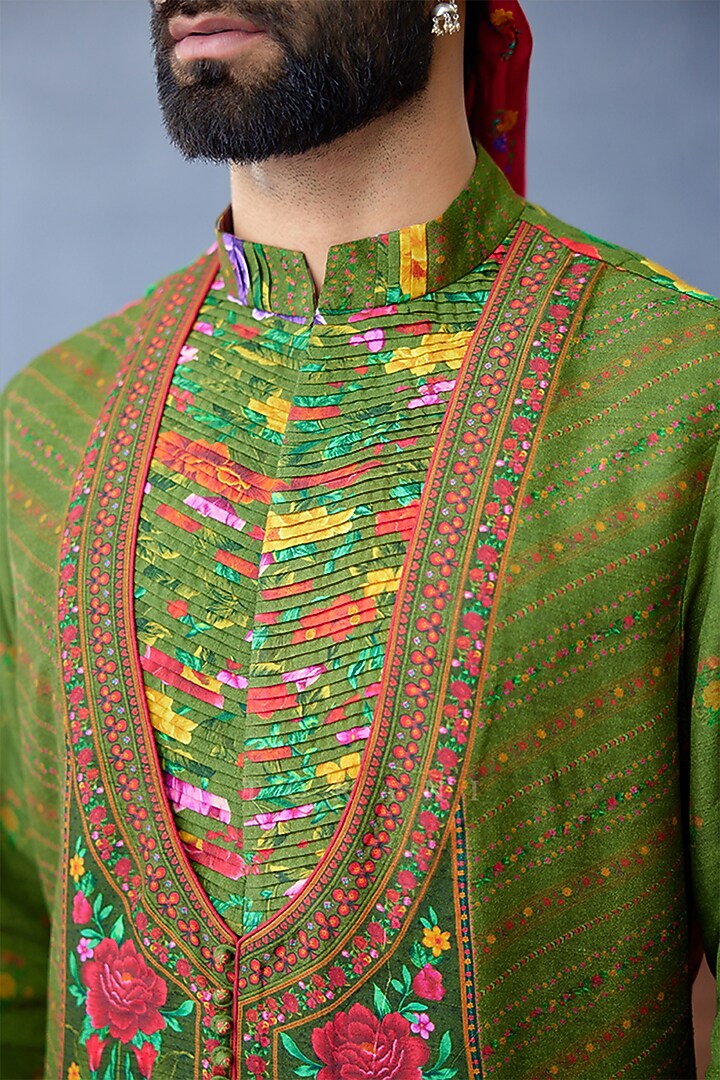 Green Jeni Silk & Cotton Silk Digital Printed Kurta Set by Torani Men at Pernia's Pop Up Shop