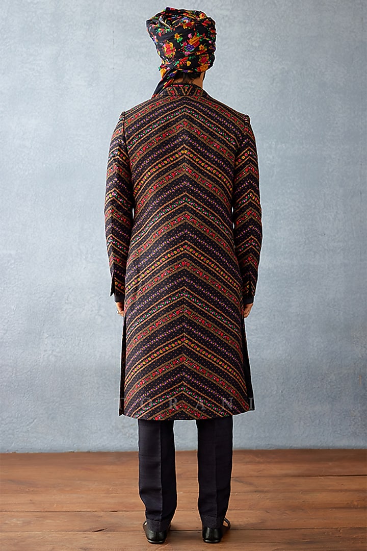 Black Jeni Silk & South Silk Slub Digital Printed Jacket Set by Torani Men at Pernia's Pop Up Shop