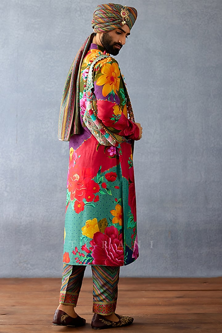 Multi-Colored Jeni Silk Digital Printed Kurta Set by Torani Men at Pernia's Pop Up Shop