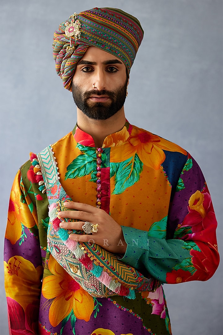 Multi-Colored Jeni Silk Digital Printed Kurta Set by Torani Men at Pernia's Pop Up Shop