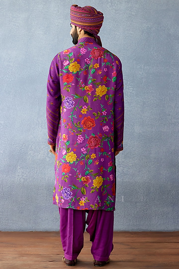 Purple Jeni Silk & South Silk Slub Digital Printed Kurta Set by Torani Men at Pernia's Pop Up Shop