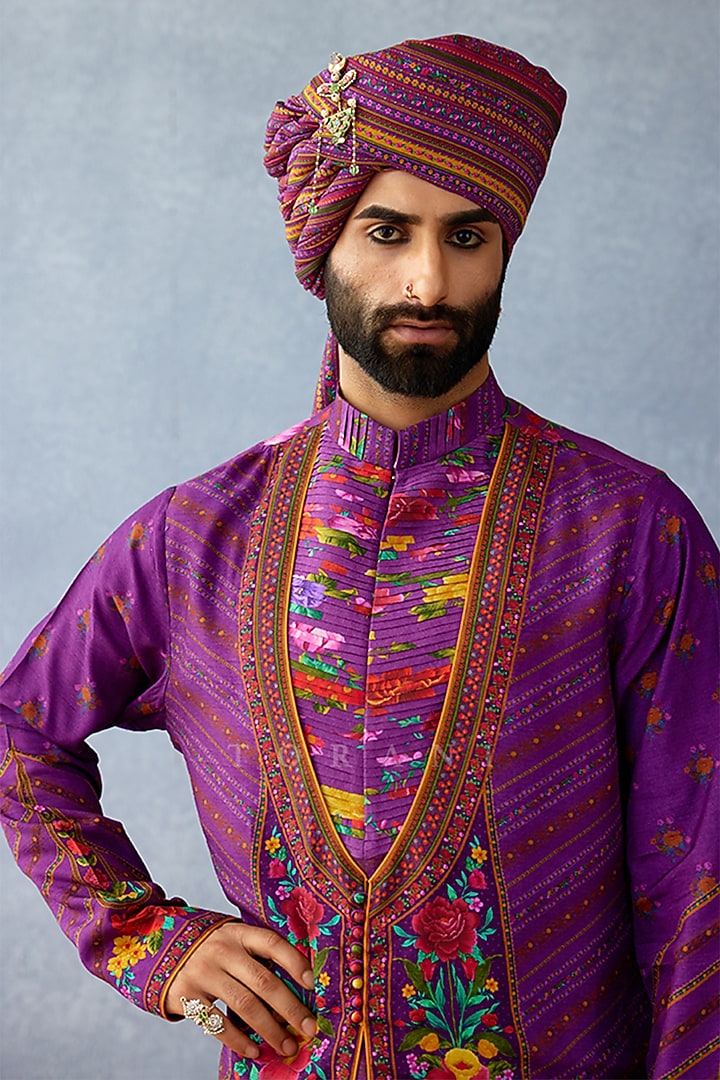 Purple Jeni Silk & South Silk Slub Digital Printed Kurta Set by Torani Men at Pernia's Pop Up Shop